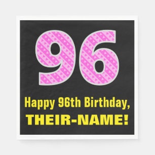 96:e födelsedag: Rosa Rand och hjärtan "96" + Namn Pappersservett