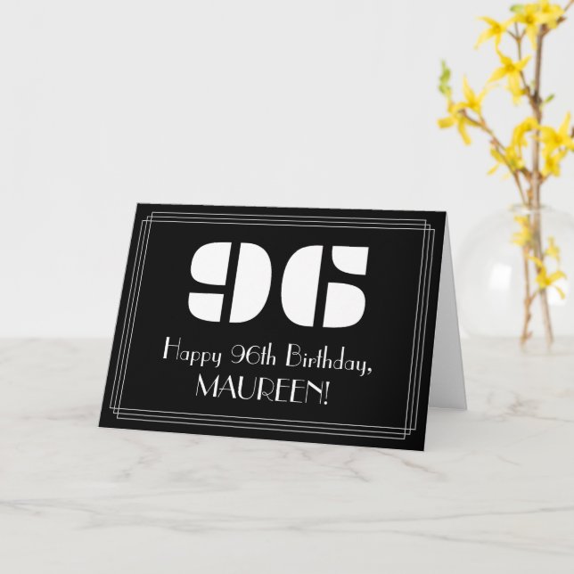 96:e födelsedagen: Art Deco Inspired Titta "96" oc Kort (Gul blomma)