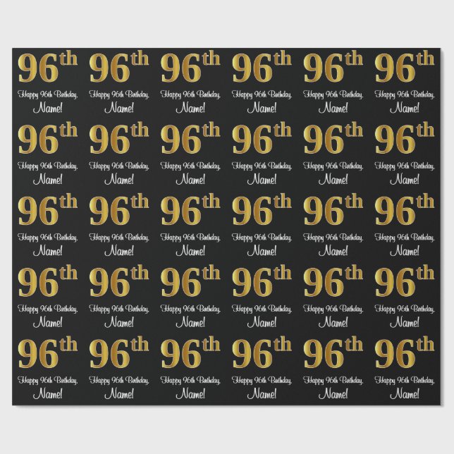 96:e födelsedagen: Elegant Luxurious Faux Guld Tit Presentpapper (Platt)