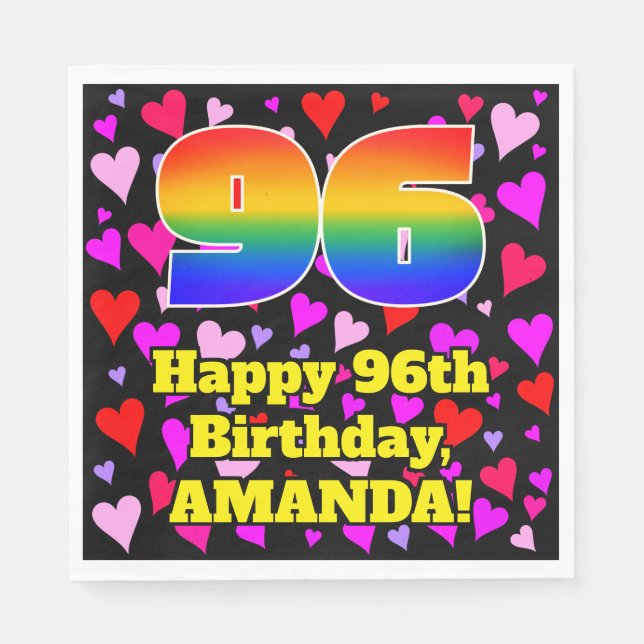 96:e födelsedagen: Loving Hearts Mönster, Regnbåge Pappersservett (Framsidan)