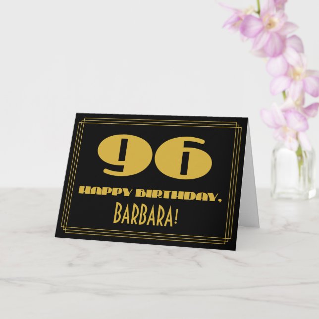 96:e födelsedagen: Namn + Art Deco Inspired (96) Kort (Orkide)
