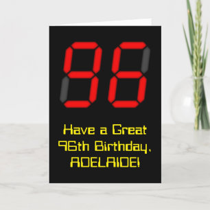 96:e födelsedagen: Red Digital Clock Stil "96" + N Kort