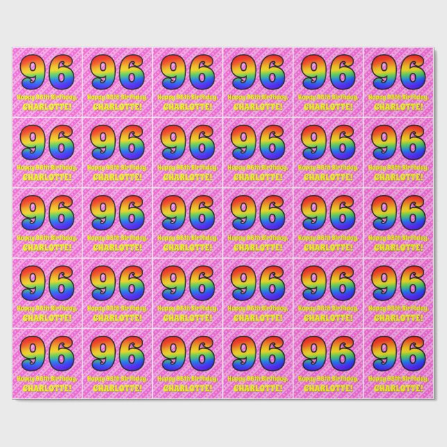 96:e födelsedagen: Rosa Rand & Hearts, regnbåge nr Presentpapper (Platt)