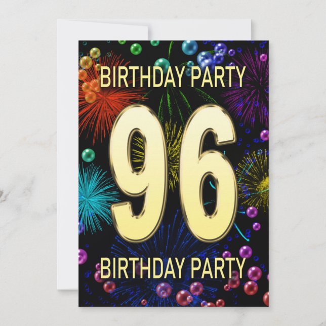 96:e Födelsedagsfest inbjudan Fireworks-bubblor (Framsida)