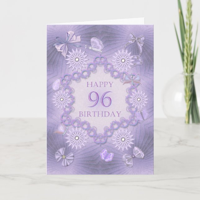 96:e födelsedagskort med lavender-blommor kort (Framsida)