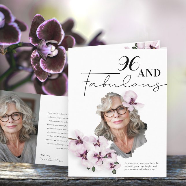 96 & Fabulous Orchid Photo Birthday Greeting Card Kort (Skapare uppladdad)