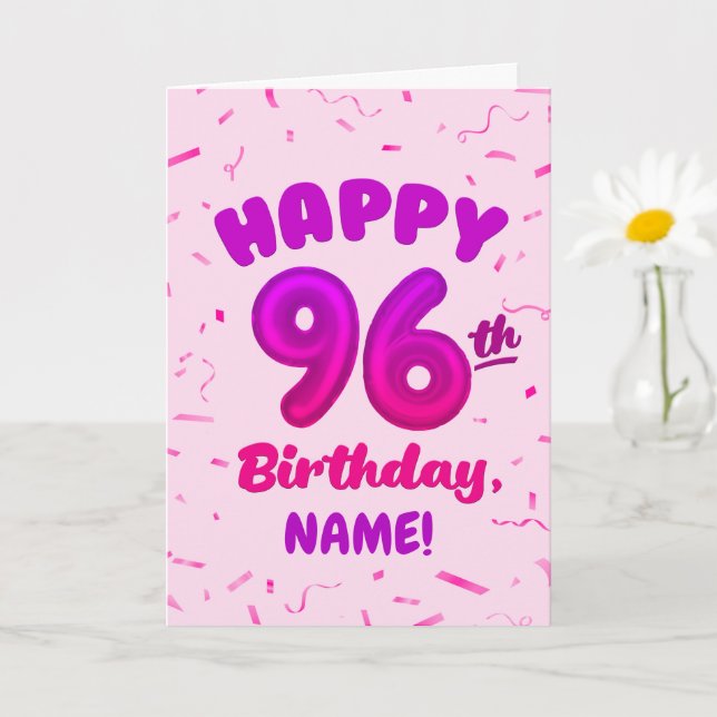 96th Balloon Number Custom Name Birthday Card Kort (Liten växt)