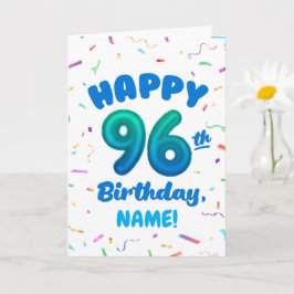 96th Balloon Number Custom Name Birthday Card Kort