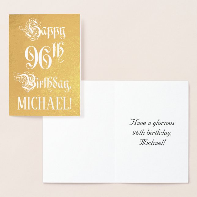96th Birthday: Elegant, Ornate Script; Custom Name Folierat Kort (Display)