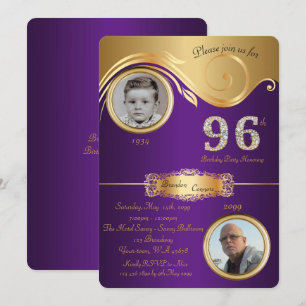 96th,Birthday Man 96th,elegant art deco,lila Inbjudningar
