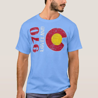 970 Loveland Colorado Karta Retro Fade T Shirt