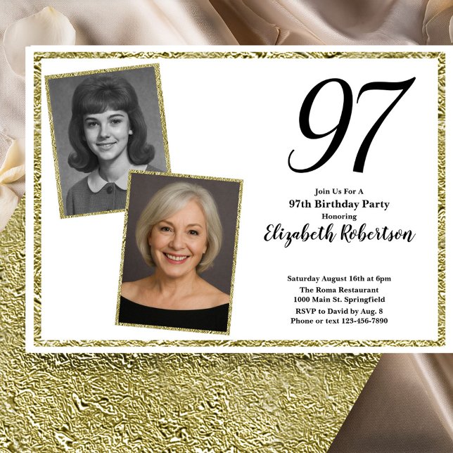 97:e anpassad vit och guld foto  inbjudningar (Skapare uppladdad)