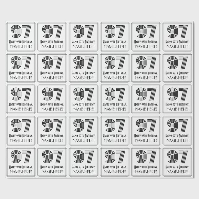 97:e födelsedag: Art Deco Inspired Stil "97" + Nam Presentpapper (Platt)