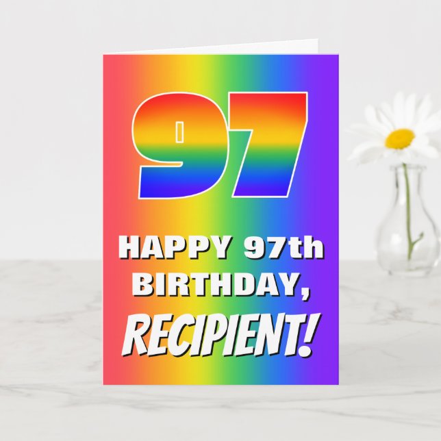 97:e födelsedag: färgfull, Roligt Rainbow Mönster  Kort (Liten växt)