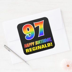 97:e födelsedag: fetstil, Roligt, enkel, regnbåge Fyrkantigt Klistermärke