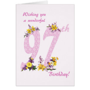 97:e födelsedag Flower Decorated Numbers Hälsningskort