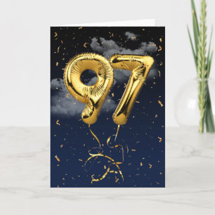 97:e födelsedag Guld Mylar Balloon and Confetti Ca Kort