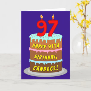 97:e födelsedag: Roligt Cake and Candles + Custom Kort