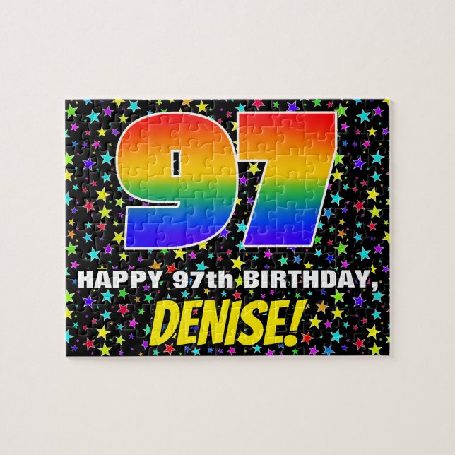 97:e födelsedag - Roligt, färgstark stjärna Fält M Pussel (Horisontell)