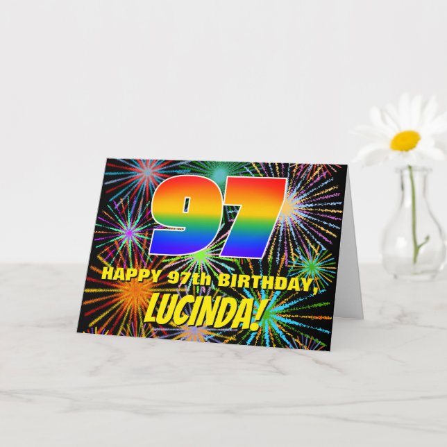 97:e födelsedag: Roligt, färgstarka brinnande fyrv Kort (Liten växt)