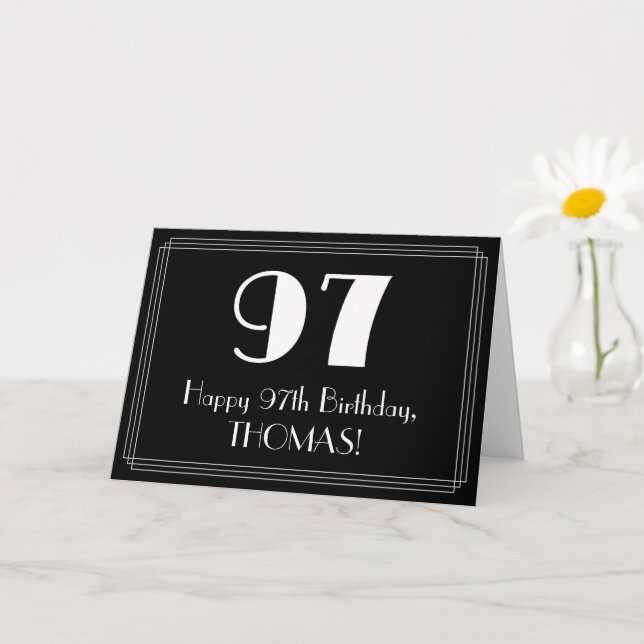 97:e födelsedagen ~ Art Deco Inspired Titta "97",  Kort (Liten växt)