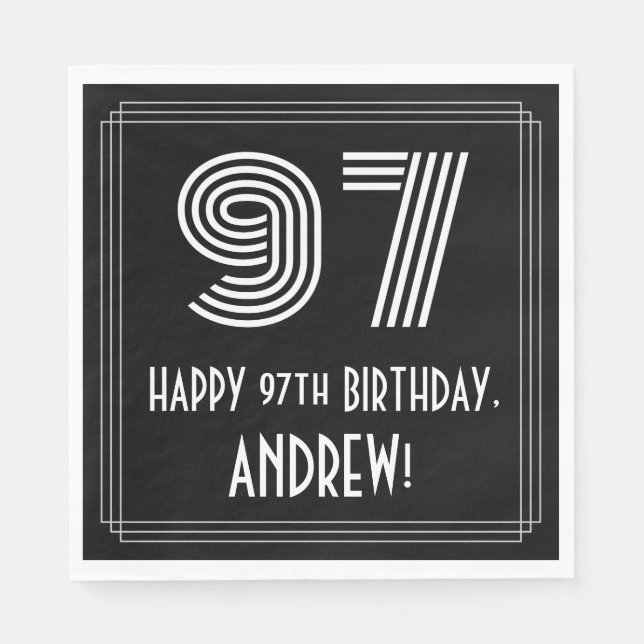 97:e födelsedagen: Art Deco Inspired Titta "97" +  Pappersservett (Framsidan)