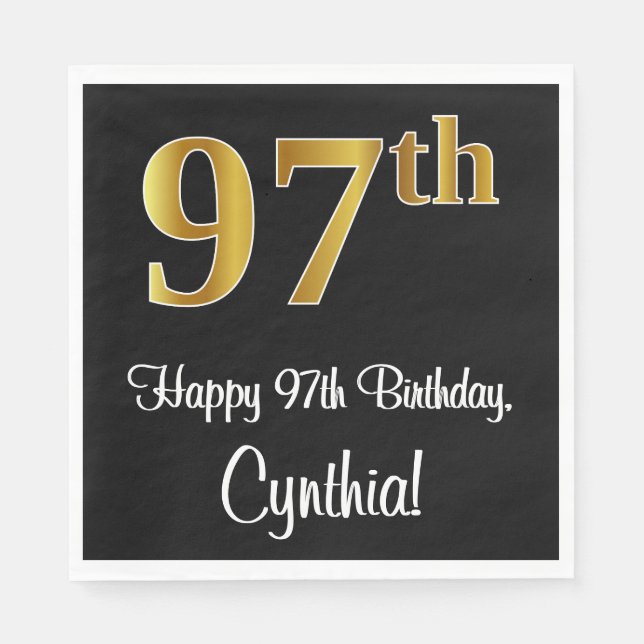 97:e födelsedagen ~ Elegant Luxurious Faux Guld Ti Pappersservett (Framsidan)