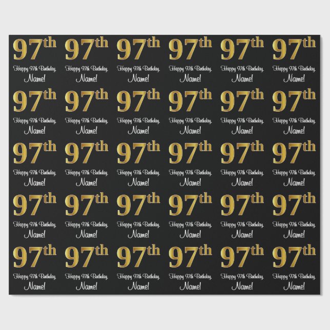 97:e födelsedagen: Elegant Luxurious Faux Guld Tit Presentpapper (Platt)