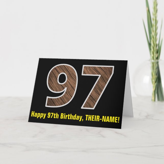 97:e födelsedagen: Namn + Faux Wood Grain Mönster  Kort (Framsida)