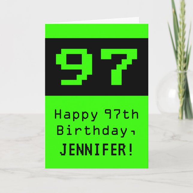 97:e födelsedagen: Nerdy/Geeky Stil "97" och Namn Kort (Framsida)