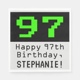 97:e födelsedagen - Nerdy/Geeky Stil "97" och Namn Pappersservett