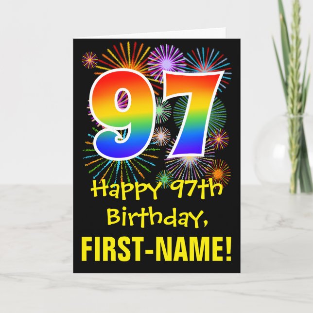 97:e födelsedagen: Roligt Fireworks Mönster + Rain Kort (Framsida)