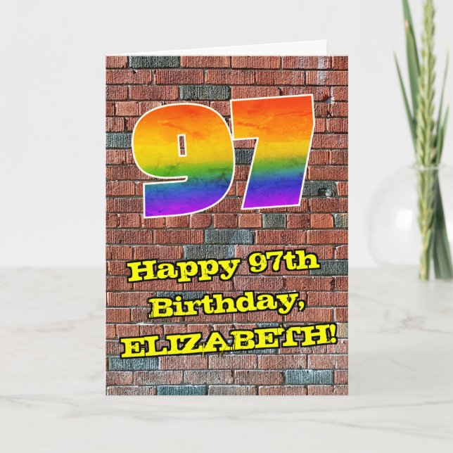 97:e födelsedagen: Roligt Graffiti-Inspired Rainbo Kort (Framsida)