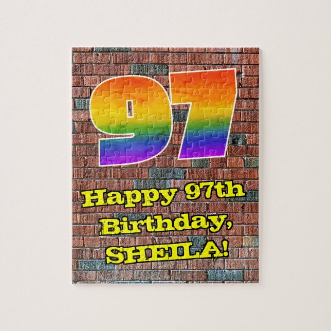 97:e födelsedagen: Roligt Graffiti-Inspired Rainbo Pussel (Vertikal)
