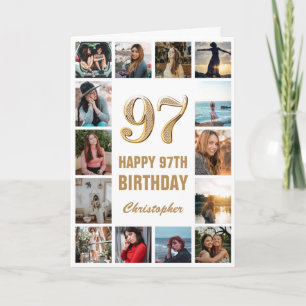 97:e Grattis på födelsedagen Guld och White Photo Kort