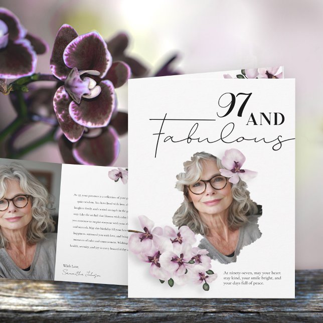 97 & Fabulous Orchid Photo Birthday Greeting Card Kort (Skapare uppladdad)