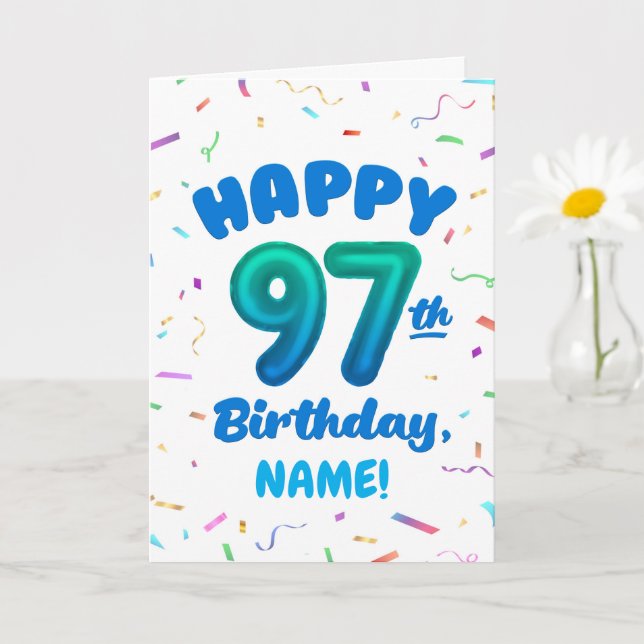 97th Balloon Number Custom Name Birthday Card Kort (Liten växt)