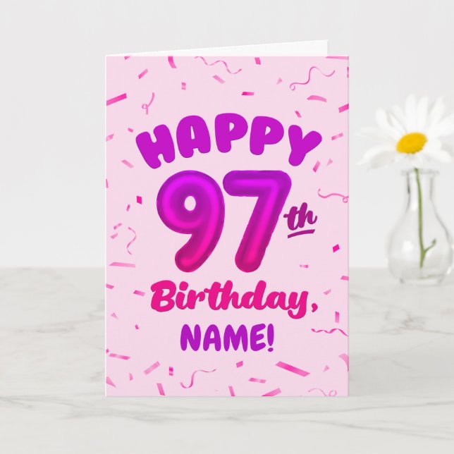 97th Balloon Number Custom Name Birthday Card Kort (Liten växt)