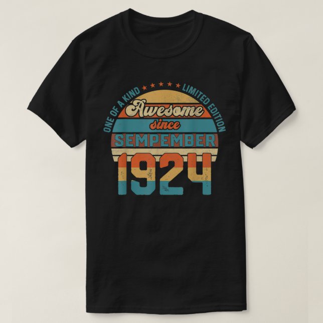 97th Birthday Decorations September 1924 97 Years  T Shirt (Design framsida)