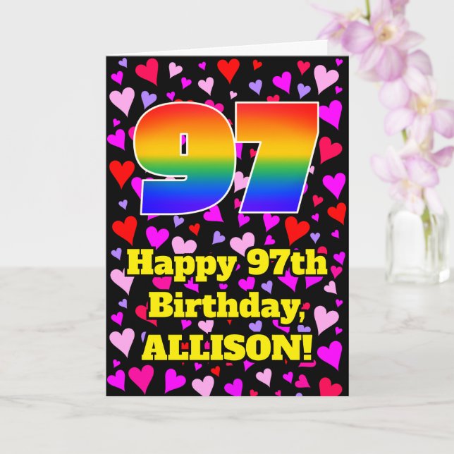 97th Birthday: Loving Hearts Pattern, Rainbow # 97 Kort (Orkide)