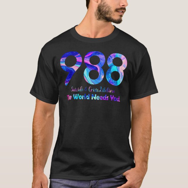 988 Självmord och kris är livlina världen behöver T Shirt (Framsida)