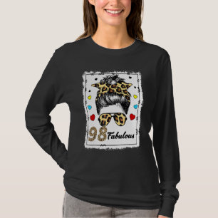 98 år gammal Fabulous Messy Bun Leopard 1924 Birth T Shirt