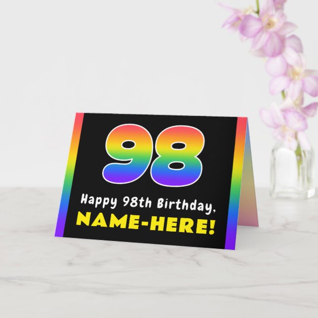 98:e födelsedag: Färgfullt regnbåge nr 98, anpassa Kort (Orkide)