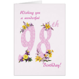 98:e födelsedag Flower Decorated Numbers Hälsningskort