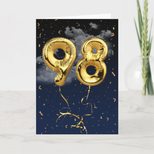 98:e födelsedag Guld Mylar Balloon and Confetti Ca Kort