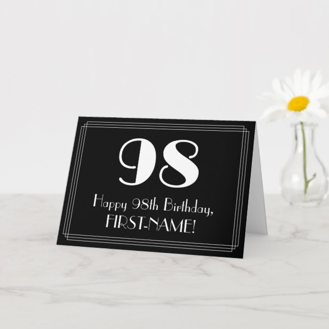 98:e födelsedagen ~ Art Deco Inspired Titta "98",  Kort (Liten växt)
