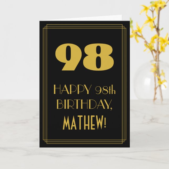 98:e födelsedagen - Art Deco Inspired Titta "98" o Kort (Gul blomma)