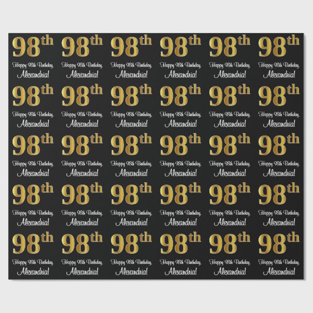 98:e födelsedagen: Elegant Luxurious Faux Guld Tit Presentpapper (Platt)