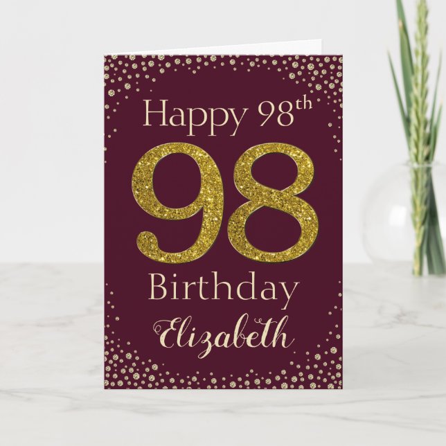 98:e födelsedagen: Golden Glitter Card Kort (Framsida)