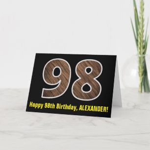 98:e födelsedagen: Namn + Faux Wood Grain Mönster Kort